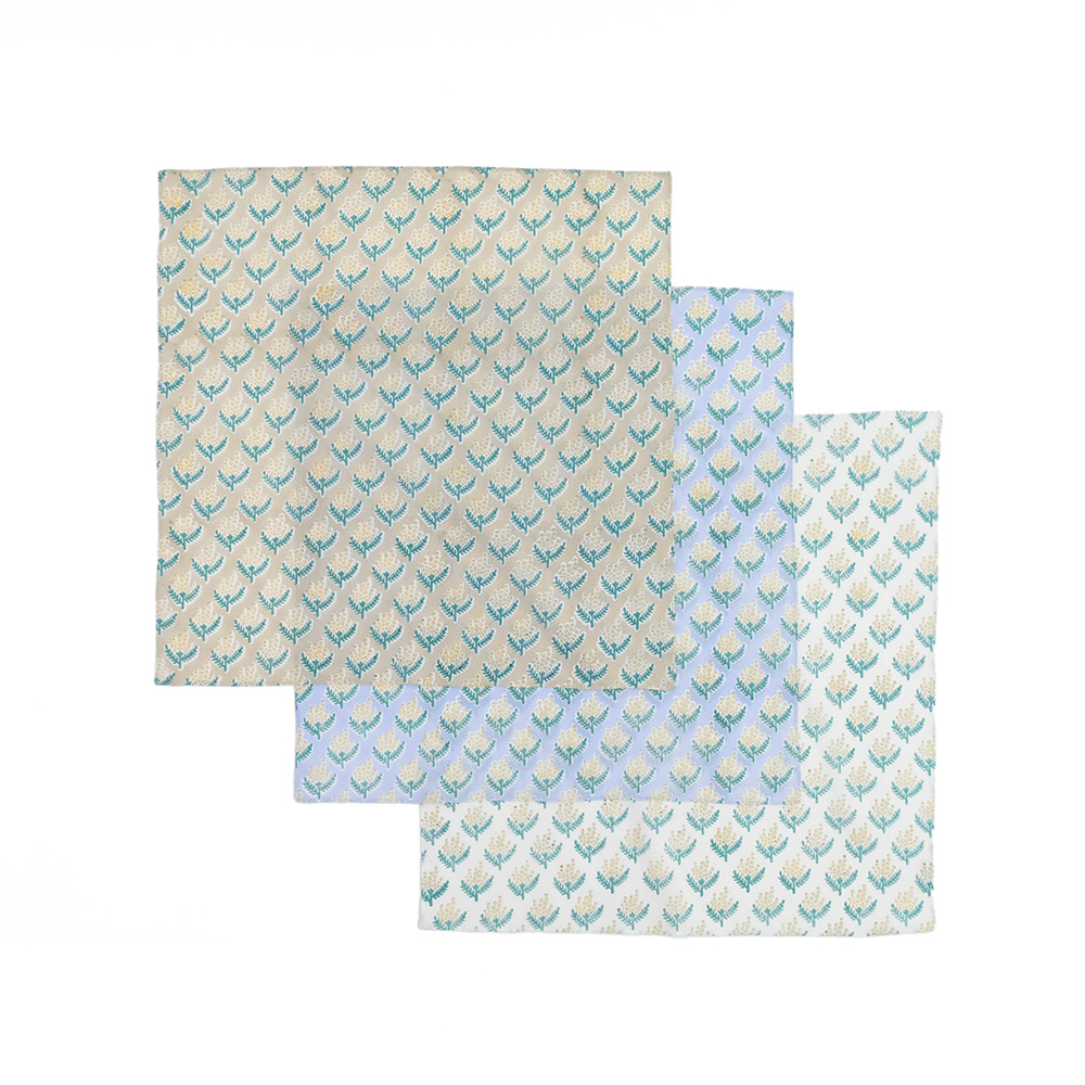 【先行予約】春の訪れを運ぶ ミモザのブロックプリントハンカチ（3色）