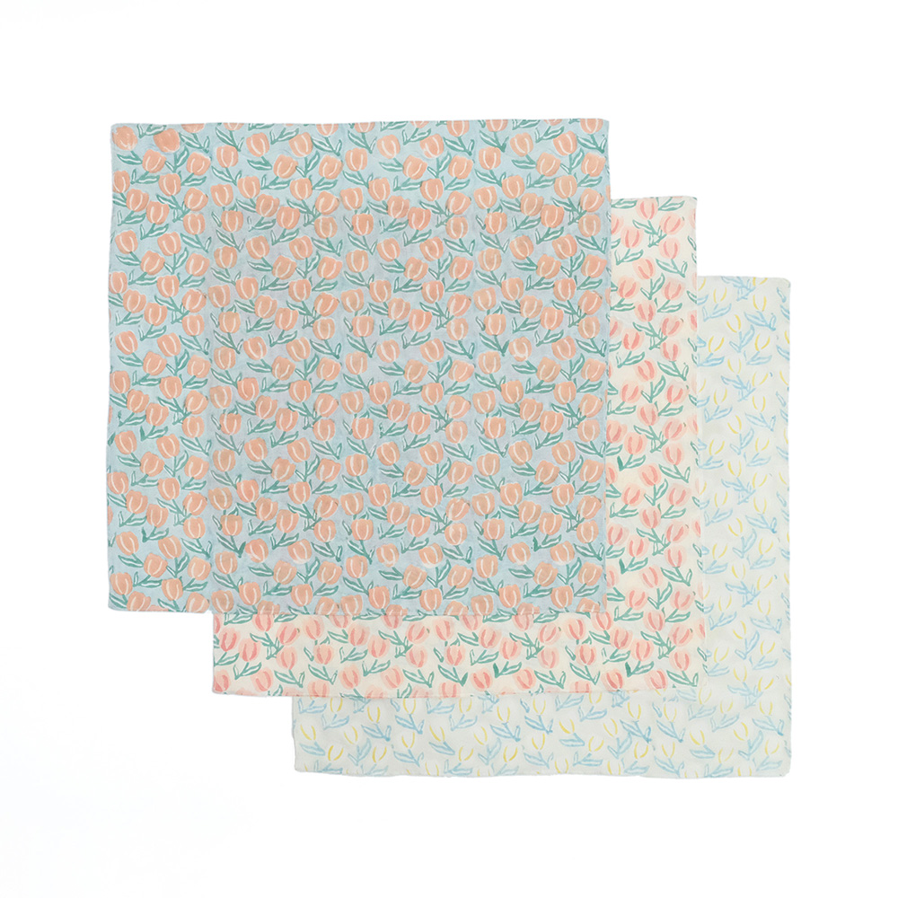 【先行予約】チューリップ畑がいっぱいに広がる ブロックプリントのハンカチ（3色）