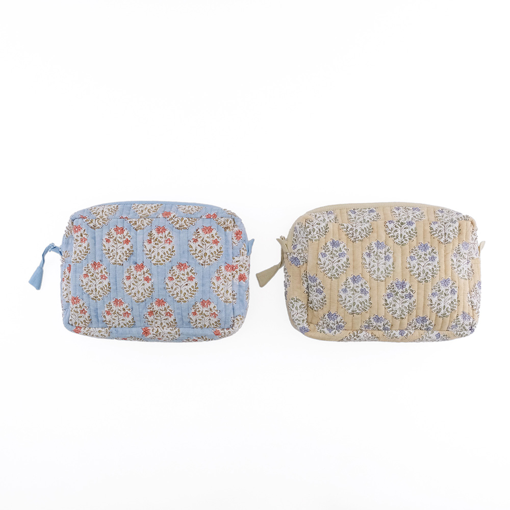 【先行予約】ブロックプリントのキルティングポーチ ポーチュラカ（2色）