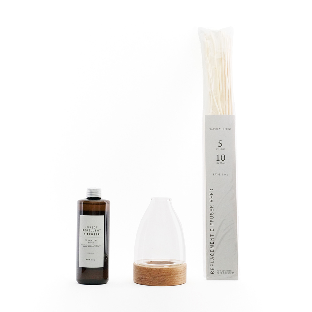 【先行予約】ユーカリのエッセンシャルオイルを使った虫除けディフューザーとフラワーベース ヒル セット