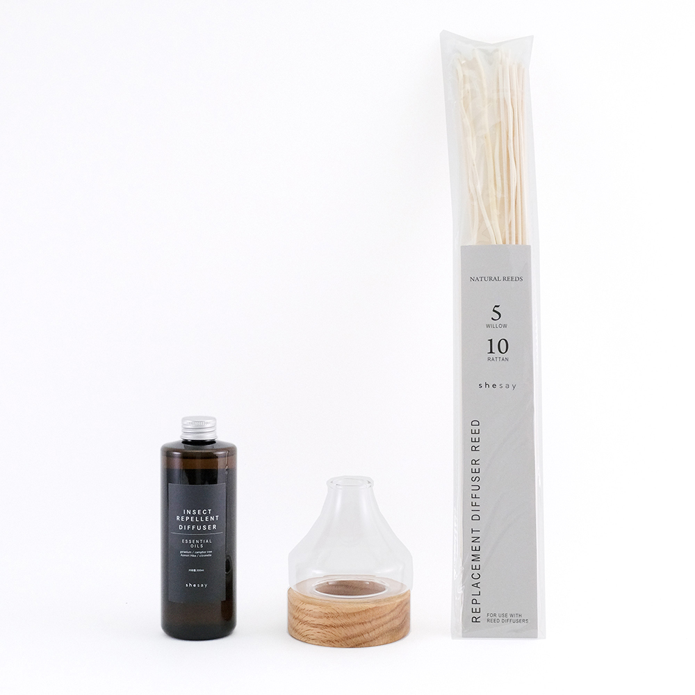 【先行予約】ゼラニウムのエッセンシャルオイルを使った虫除けディフューザーとフラワーベース テーパー セット